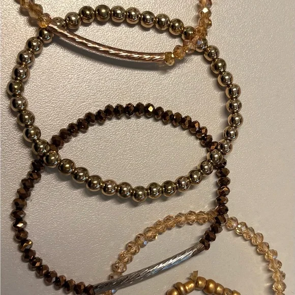 Elegant Beaded Bracelet Set - Brown and Gold - Picture 2 of 2